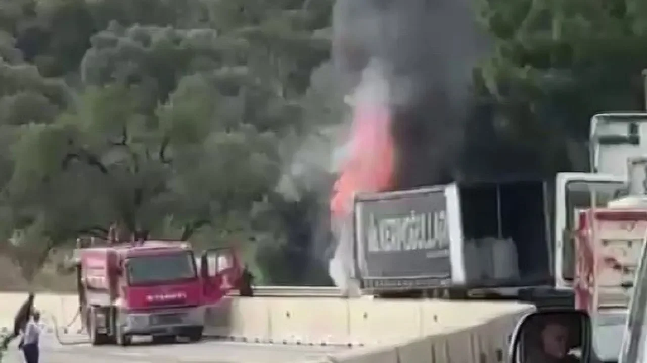 Seyir halindeki tır yandı